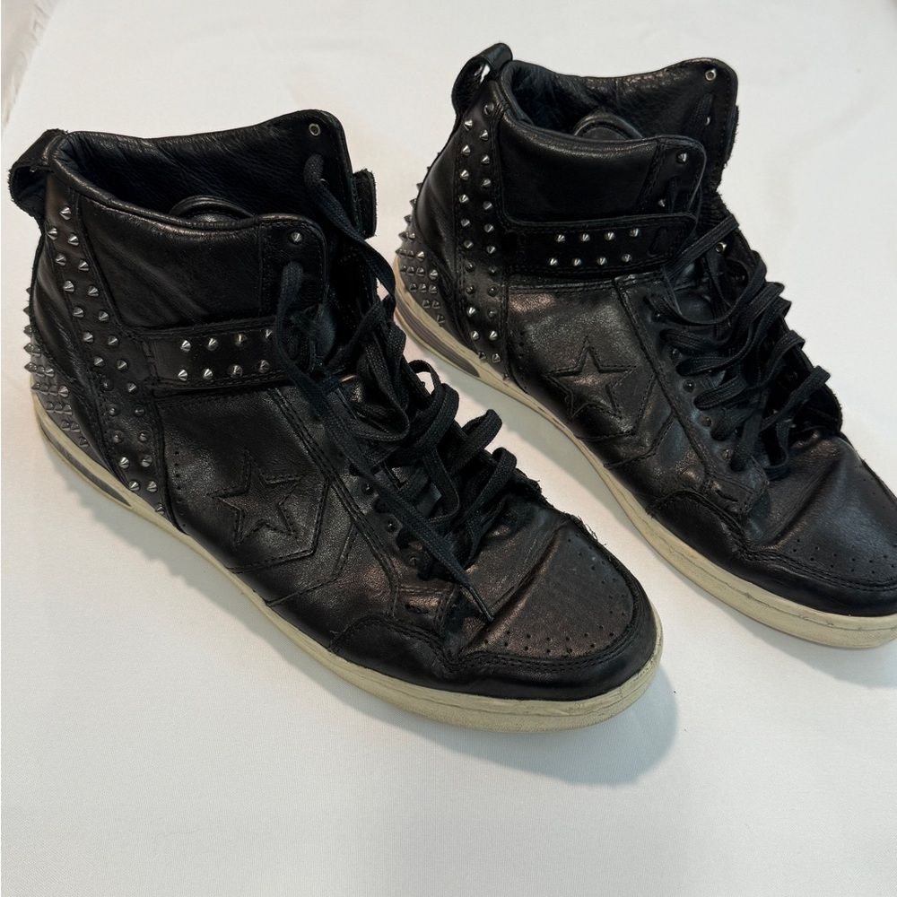 John Varvatos Black Studded Converse High-Top Sneakers - Picture 2 of 7